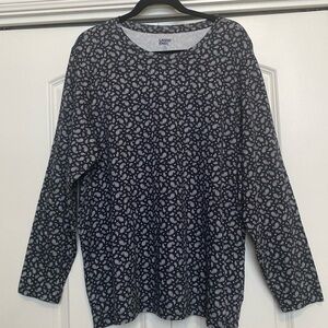 L.L Bean Cotton long sleeve shirt Top Womens 2XL paisley Blk/Wht crew neck